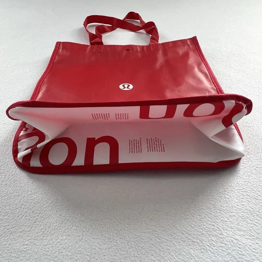 Lululemon Red White Logo Large Eco Reusable Snap Tote Bag Gym Shopping Gift